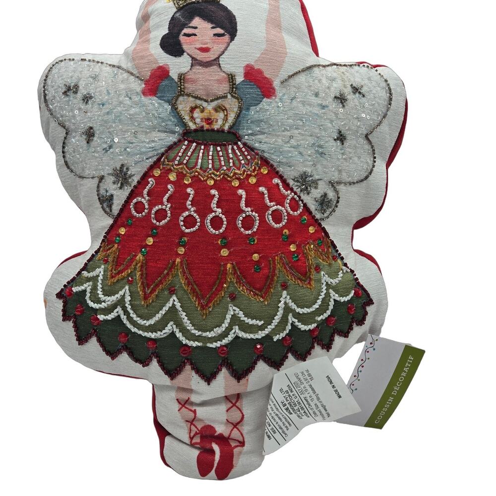 SUGAR PLUM FAIRY BEADED Jingles & Joy Decorative Holiday Throw Pillow NEW 15x19"